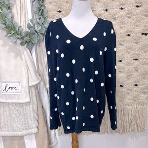 Tommy Hilfiger Navy and White Polka Dot V-Neck Sweater size XL